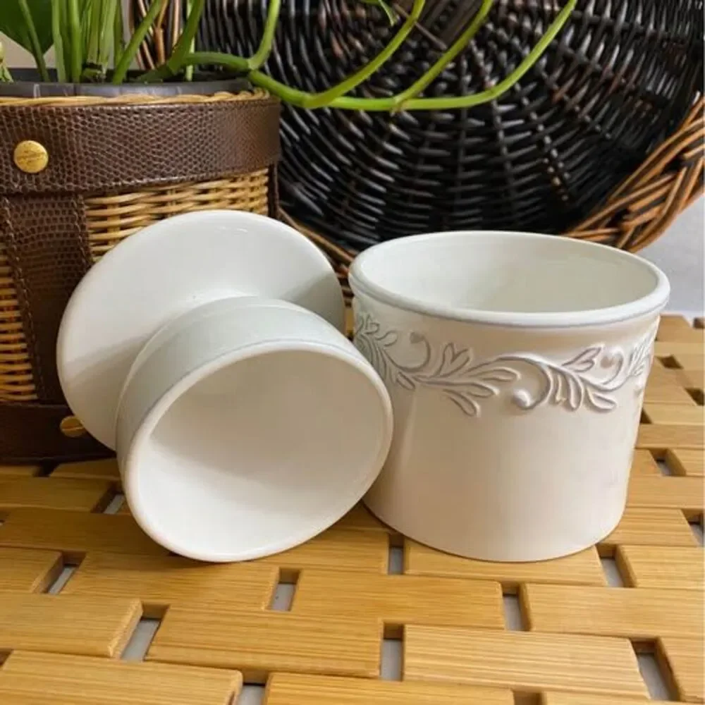 French Ceramic Butter Dish, White Linen Ceramic Butter Bell